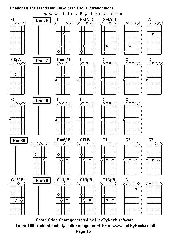 Chord Grids Chart of chord melody fingerstyle guitar song-Leader Of The Band-Dan FoGelberg-BASIC Arrangement,generated by LickByNeck software.